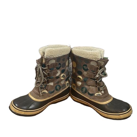 Sorel Pac Tan Graphic Lace Up Fur Trim Winter Snow Boots Women Sz 8 - Picture 3 of 15